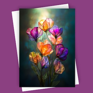 Pois de senteur ensoleillés | Carte vierge 5 x 7, Papeterie florale vive, Motif floral coloré, Cadeau unique, Art botanique, Carte pour amoureux de la nature, Lumineux