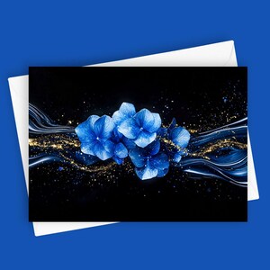 Opulente Blüte #2 | Elegante 13x20cm Blanko Grußkarte mit lebhafter blauer Hortensie Blume | Blumen Briefpapier | Blumenkarte für Sie | Natur