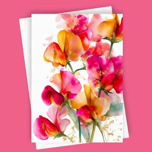 Guisantes dulces felices / Tarjeta de felicitación en blanco de 5x7, tarjeta de papelería floral, tarjeta de guisantes dulces, flores de acuarela, tarjeta de notas de primavera, tarjeta de notas de naturaleza