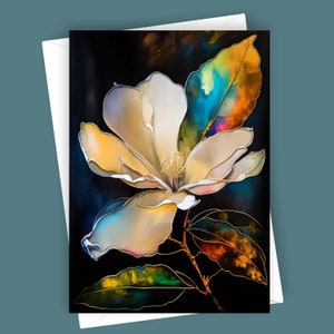 Ausgefallene Magnolie | Leere 5x7 Grußkarte, elegante Blumenkarte, einzigartiges Briefpapier, Blumenkunst, alle Gelegenheiten, innen leer, Naturliebhaber