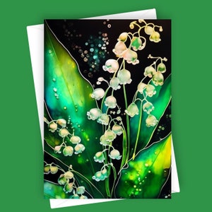 Muguet fantaisie | Carte de voeux vierge 5 x 7, papeterie florale, carte d'art botanique, carte inspirée de la nature, carte élégante de fleurs