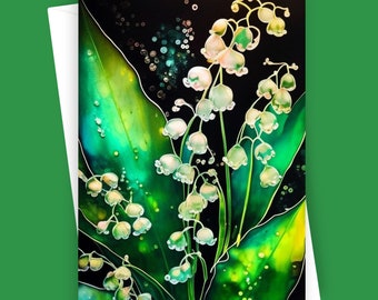 Lírios-do-vale sofisticados | Cartão de felicitações floral elegante, 12,7 x 17,8 cm (5x7 polegadas) - Papelaria botânica em branco