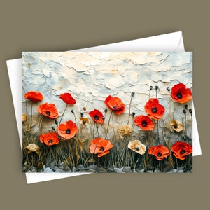 Coquelicots en papier déchiré | Carte de voeux vierge 5 x 7, Papeterie florale, Carte d'art unique, Carte de pavot, Aspect fait main, Toutes les occasions, Nature