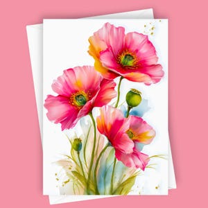 Happy Poppies | Blank Greeting Card, Colorful Poppy Card, Floral Stationery, Bold Art Card, 5x7 Flower Note Card, Whimsical Flower Card