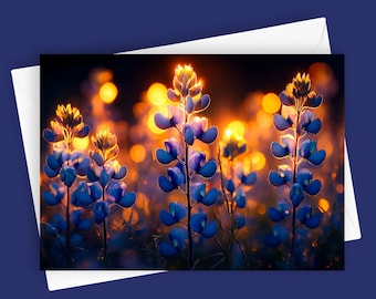 Sunlit Bluebonnets | Texas Wildflower Greeting Card, Vibrant Blank 5x7 Floral Stationery