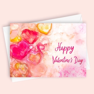 Valentine #1 | Cartão de Dia dos Namorados, Cartão de Saudação 5x7 em Branco, Design de Coração, Cartão Romântico, Cartão de Amor, Design Único, Arte em Aquarela