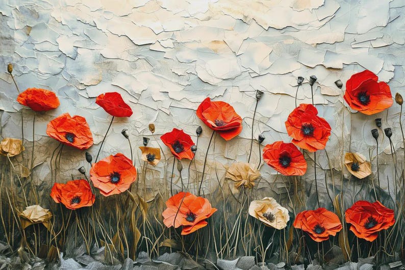 Torn Paper Poppies | Bold Red Floral Card With FAUX Torn Paper Effect ...