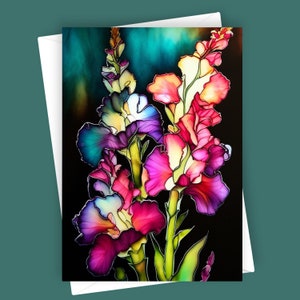 Glaïeuls fantaisie | Carte de voeux vierge 5 x 7, papeterie florale, floraison de glaïeuls, cadeau unique, design botanique, carte polyvalente, toutes occasions
