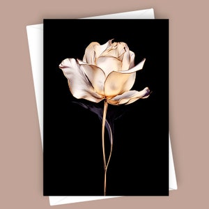 Rose dorée #2 | Carte de voeux vierge 5 x 7, Papeterie élégante, Design floral, Occasion spéciale, Cadeau unique, Illustration de roses, Carte de fleurs