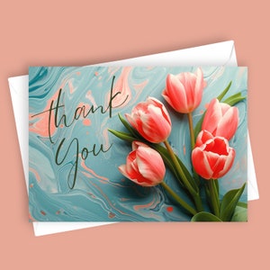 Grazie Tulipani / Biglietto di auguri vuoto 5x7, cancelleria floreale, nota di ringraziamento, design tulipano, biglietto elegante, apprezzamento, tutte le occasioni, vuoto