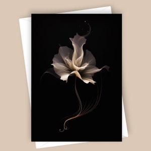 Luxus | Elegantes Tulpen-Design, leere 5x7 Grußkarte, Luxus-Briefpapier, minimalistische Karte, All-Occasion, schwarzer Hintergrund, Tulpenblume