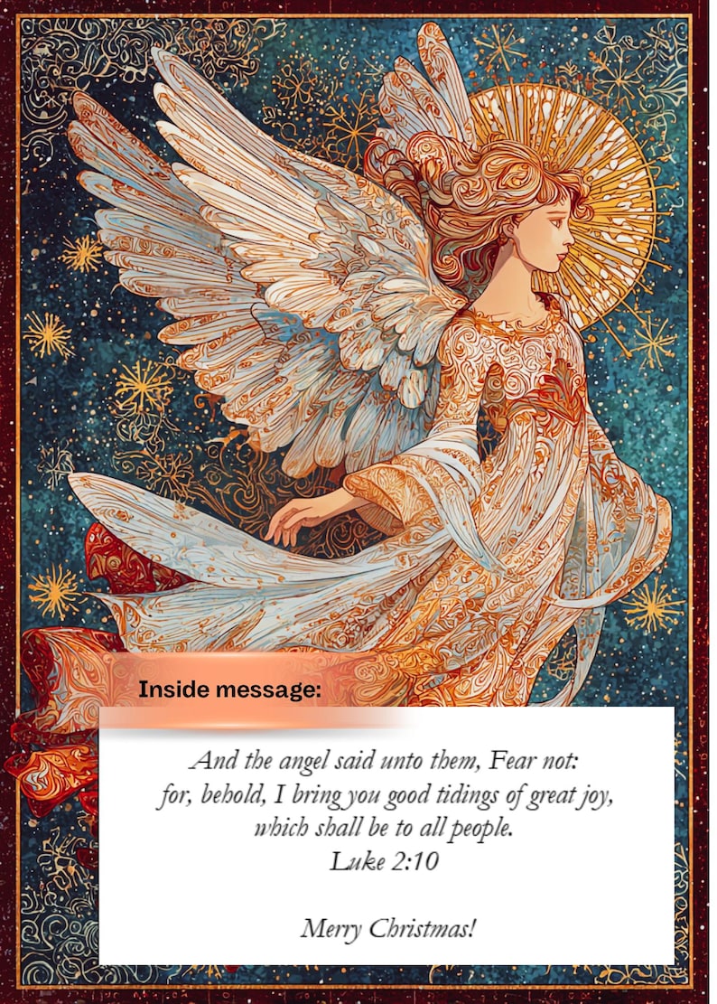 Good Tidings | Angel Christmas Card, Christian Stationery with Luke Bible Verse image 2
