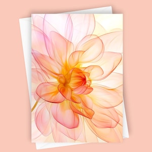 Gossamer Gärten #5 | Blanko 13x18 Grußkarte, Dahlie Briefpapier, Elegante Blumenkarte, Botanische Kunst, Geburtstagskarte, Danke, alle Anlässe