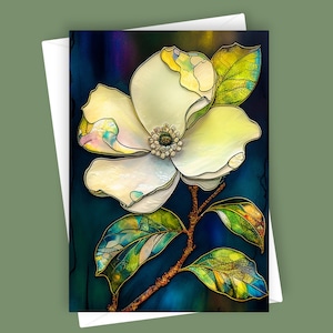 Cornouiller fantaisie | Carte de voeux vierge 5 x 7, papeterie florale élégante, parfaite pour les anniversaires, les remerciements, Pâques et les occasions spéciales,