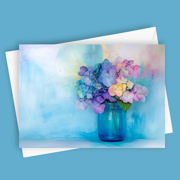 Simply Hydrangeas | Pastel Floral Greeting Card, Blank 5x7 Nature Stationery