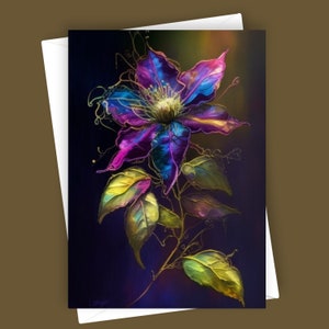 Pfiffige Waldrebe #1 | Leere 13x18 Grußkarte, Bunte Blumen Karte, Botanische Kunst Karte, Einzigartiges Briefpapier, Floral Note Karte, All Anlass