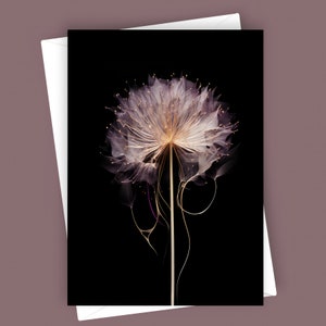 Allium doré | Carte de voeux vierge 5 x 7, Papeterie élégante, Carte de botanique, Design floral, Toutes les occasions, Carte de luxe, Carte de fleurs unique