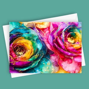 Bijoux de renoncule | Carte de voeux vierge, carte florale vibrante, papeterie arc-en-ciel, carte 5 x 7, carte de correspondance fleur, carte d'art éthéré