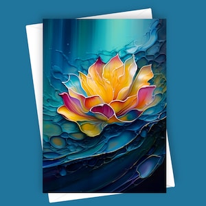 Lilia / Tarjeta de felicitación en blanco de 5 x 7, papelería floral, tarjeta con flores de colores, tarjeta de felicitación única, interior en blanco, para todas las ocasiones, diseño artístico