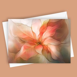 Fantasía de Poinsettia / Tarjeta de felicitación en blanco de 5x7, papelería navideña, tarjeta de notas festivas, decoración de invierno, celebración elegante, diseño único