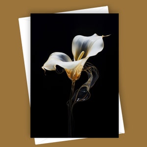Calla dourada | Cartão de felicitações 5x7 em branco, papelaria floral elegante, cartão de flores exclusivo, lírio de Calla artístico, cartão de ocasião especial, natureza