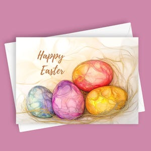Oeufs de Pâques joyeux | Carte de voeux vierge 5 x 7, Papeterie de Pâques, Oeufs colorés, Carte de vœux de printemps, Carte de correspondance de fête, Carte toutes occasions