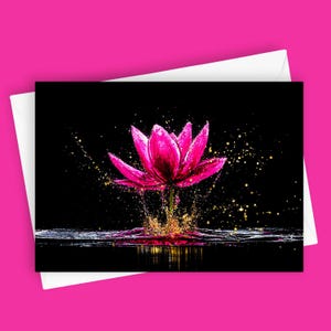 Fleurs opulentes #1 | Élégante carte de voeux vierge 5 x 7 avec fleur de lotus rose vif | Papeterie florale | carte florale pour elle | Nature