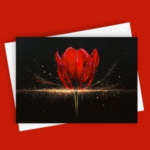Opulente Blüte #5 | Künstlerische 5 x 7 Blanko-Grußkarte mit lebendiger roter Tulpe | Blumen Briefpapier | Blumenkarte für Sie | Natur-Karte