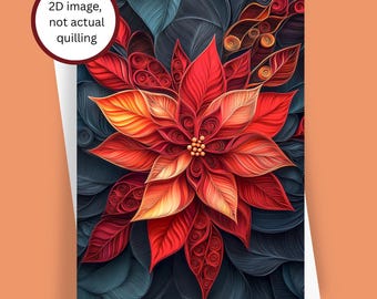 Quillish poinsettia | Carte de Noël florale rouge avec faux quilling, vierge 5 x 7