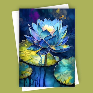 Lotus fantaisie | Carte de voeux vierge 5 x 7, papeterie fleur de lotus, carte lotus aquarelle, voeux lotus, carte botanique, papeterie florale