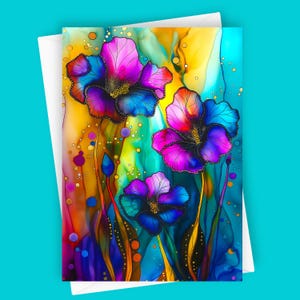 Funky Cannas | Cartão de felicitações em branco 5x7, Papelaria retrô com lírio de cana, Cartão floral ousado, Cartão com cores vibrantes, Arte floral descolada
