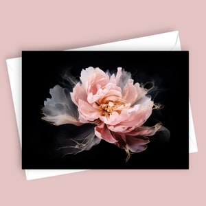 Pivoine dorée | Carte de voeux vierge 5 x 7, papeterie florale élégante, carte pivoine rose, carte d'art floral, carte toutes occasions, intérieur vierge, nature