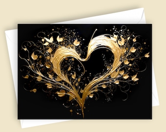 Vergoldetes Herz | Goldene Liebeskarte für Hochzeit, Jahrestag, Verlobung, Valentinstag