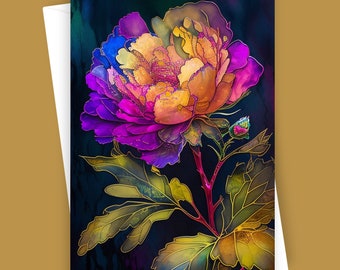Fancy Peony #3 | Colorful Floral Card, 5x7 Blank Botanical Stationery