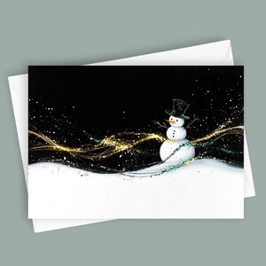 Boneco de neve em pó de ouro | Cartão de felicitações 5x7 em branco, Cartão de férias de inverno, Papelaria de Natal, Arte de boneco de neve, Cartão de felicitações festivo, Desejos de férias