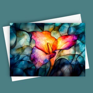 Lírio de Calla de Vitral | Cartão de Saudação em Branco 5x7, Cartão de Flores Colorido, Papelaria Artística, Design Floral Único, Cartão para Todas as Ocasiões