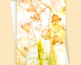 Gossamer Gardens #8 | Cartão de felicitações com lírios-do-vale, em branco, 12,7 x 17,8 cm (5x7 pol.) - Papelaria floral