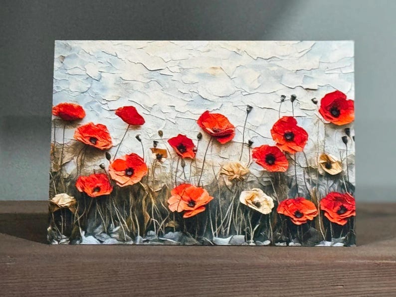 Torn Paper Poppies | Bold Red Floral Card With FAUX Torn Paper Effect ...