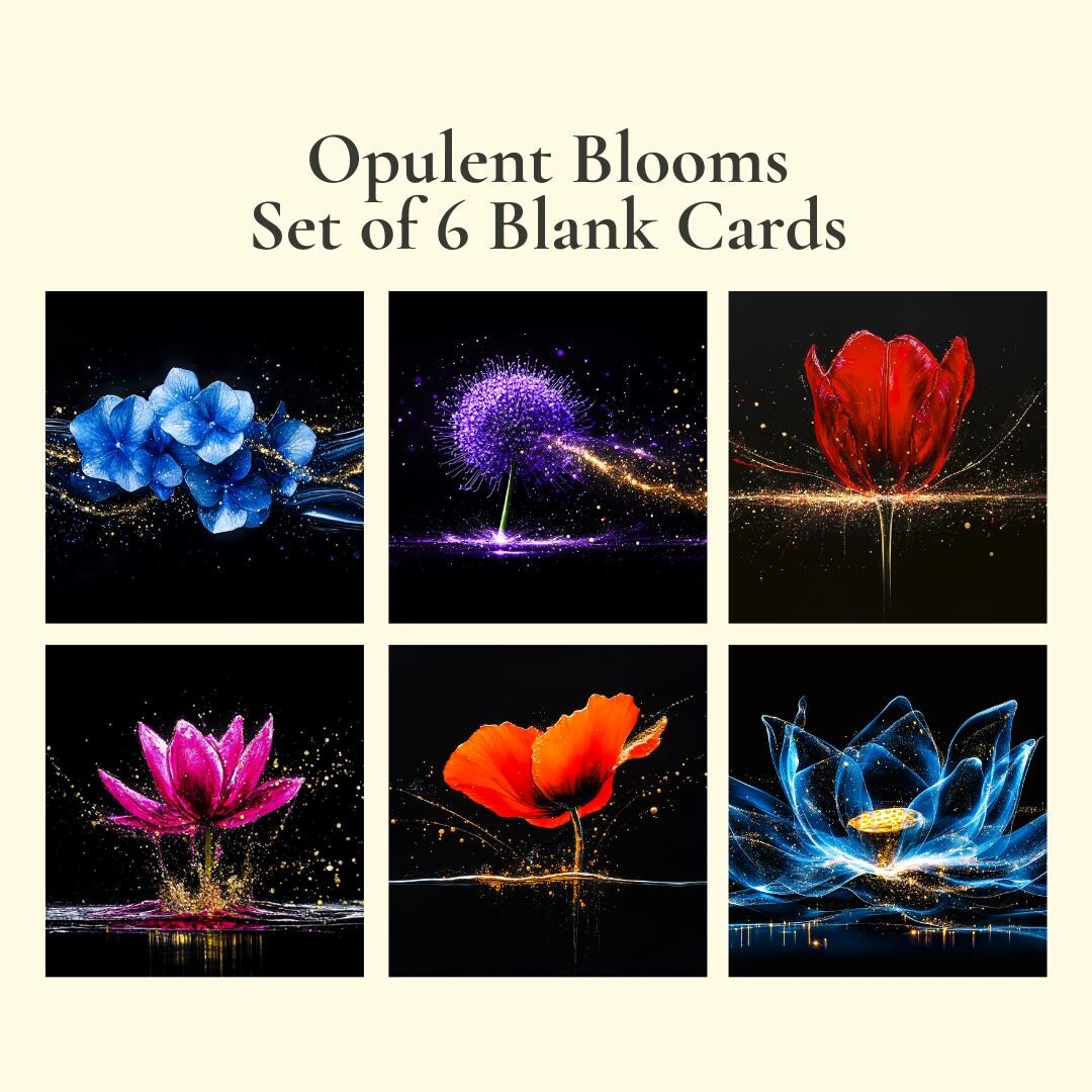 Opulent Blooms | Set of 6 Floral Greeting Cards, Vibrant 5x7 Blank ...