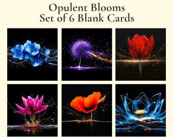 Opulent Blooms | Set of 6 Floral Greeting Cards, Vibrant 5x7 Blank Stationery Bundle