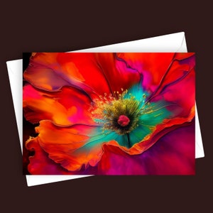 Flandern-Mohnblume | Leere 13x18 Grußkarte, Briefpapier mit Blumenmuster, bunte Blume, einzigartiges Geschenk, botanische Kunst, von der Natur inspiriert, innen leer