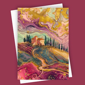 Toscana | Italienskt vingårdslandskap gratulationskort, tomt 5x7 resebrevpapper