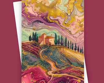 Tuscany | Italian Vineyard Landscape Greeting Card, Blank 5x7 Travel Stationery
