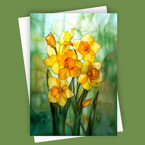 Glasmalerei-Narzissen | Leere 13x18 Grußkarte, Blumen Briefpapier, Frühlingsblumen, Narzisse Kunst, Einzigartige Karte, Naturliebhaber, All-Occasion