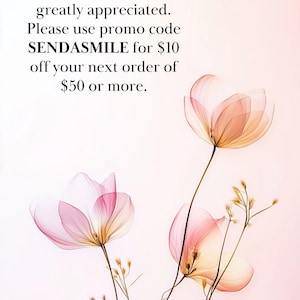 May include: A digital art image featuring delicate, translucent flowers in shades of pink and peach against a soft pink background. The image includes the text: "Your support is greatly appreciated."