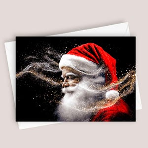 Papai Noel em Pó Dourado | Cartão de Saudação em Branco 5x7, Papelaria de Natal, Design de Papai Noel, Efeito Glitter, Cartão de Natal, Alegria de Natal