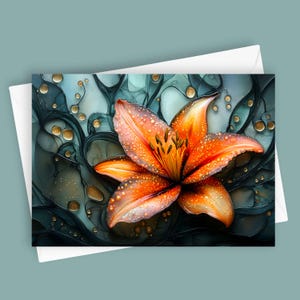 lis tigré | Carte vierge éclatante de 5 x 7 pouces, Papeterie florale unique pour toutes les occasions, Carte de voeux élégante inspirée de la nature, Carte fleurie, Encadrement