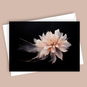 Vergoldete Dahlie | Elegante 5x7 leere Grußkarte, Blumenbriefpapier, Dahlienblume, einzigartige Grußkarte, leere Innenseite, Karte für jeden Anlass