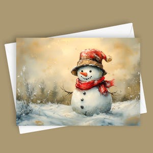 Bonhomme de neige | Carte de voeux vierge 5 x 7, papeterie d'hiver, carte de vœux, art mignon bonhomme de neige, carte de Noël confortable, voeux de scène de neige