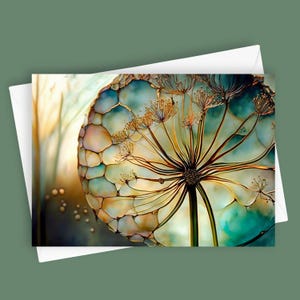 Macro d'allium #2 | Carte de voeux vierge 5 x 7, papeterie botanique, art floral unique, motif fleur d'allium, couleurs vives, carte de fleurs
